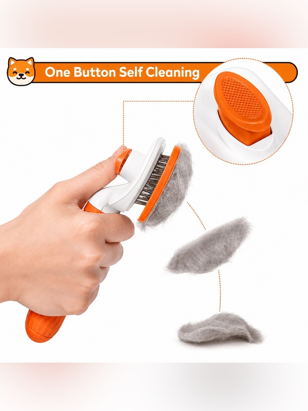 Self Cleaning Pet Grooming Slicker Brush Dog Cat Hair Remover Orange New Unused - Picture 6 of 11